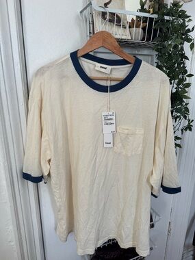 Elwood Men’s Cream Ringer T-Shirt with Navy Trim